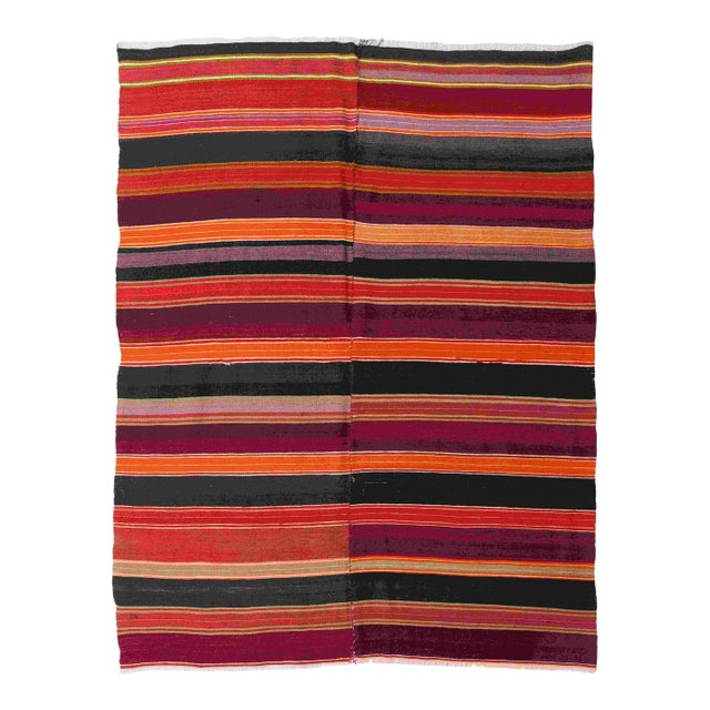 Vintage Striped Turkish Kilim Rug - 5`0" X 6`1" For Sale