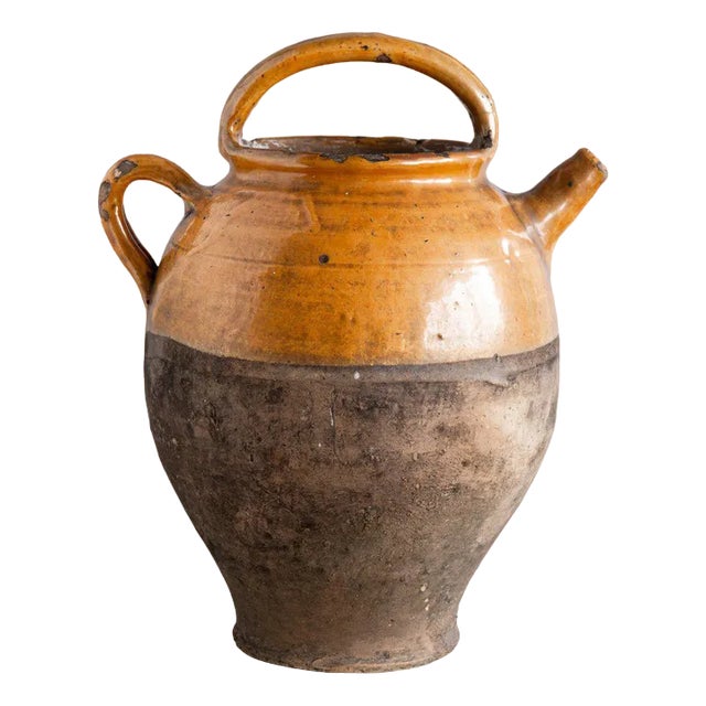 French Glazed Ochre Jug, 19th Century For Sale