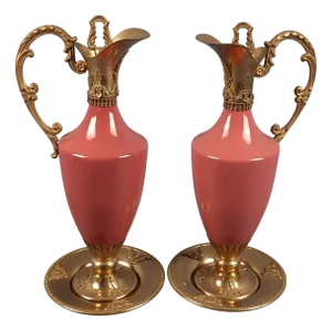 Vintage Advertising Bottles in Gilt Brass and Pink Ceramic, Set of 4