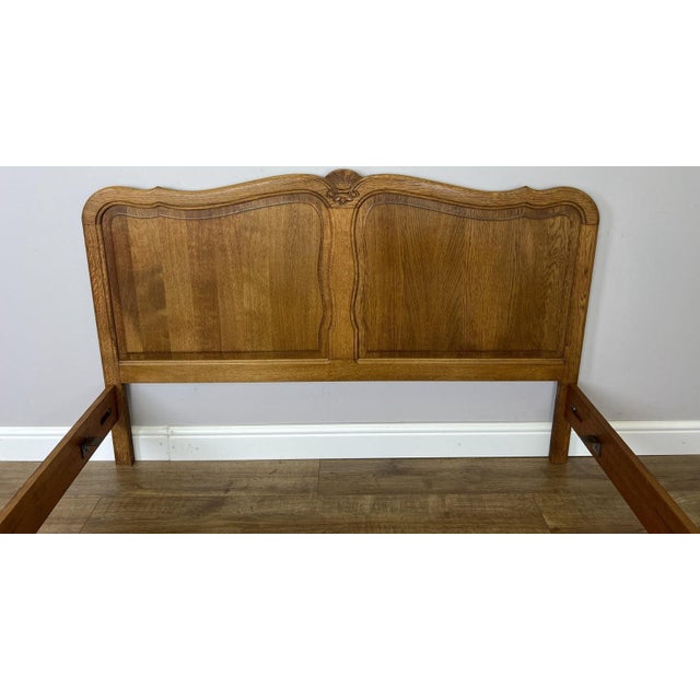 Vintage Louis French Oak Double Bed Frame with Carved Headboard For Sale - Image 4 of 10