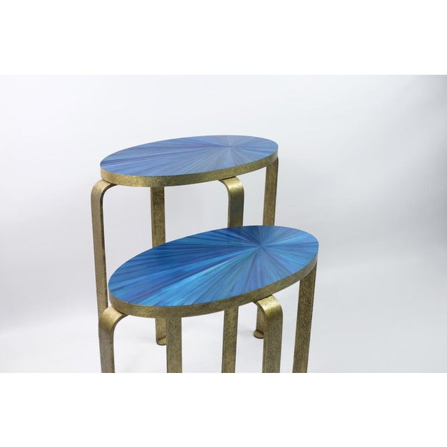 Not Yet Made - Made To Order Side Tables in Straw Marquetry and Textured Brass by Ginger Brown, Set of 2 For Sale - Image 5 of 7