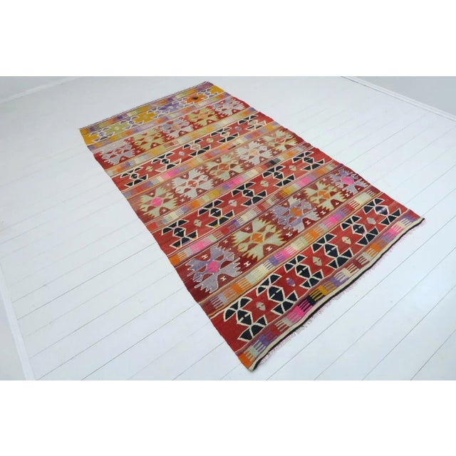This beautiful rug from western of Turkey Denizli Nomads. Hand-spun Pure Wool. Kilim rug hosts an intriguing pallet of...