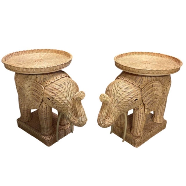 2000 - 2009 Pair of Vintage Woven Wicker Elephant Side Tables For Sale - Image 5 of 12