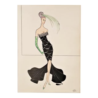 1950s Mid-Century Fun French Cabaret Costume Design Fashion Drawing, Documentation For Sale