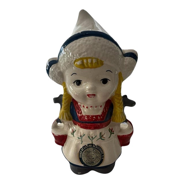 Vintage Banco Mexicano De Occidente Dutch Girl Ceramic Coin Bank Hand Painted For Sale