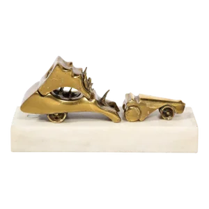 Mid Century Modernist Car Sculpture in Brass on Marble Base by Aharon Bezalel
