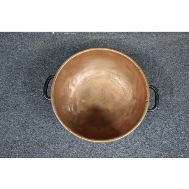 Antique Hand-Hammered Copper Bowl With Wrought Iron Handles For Sale In Philadelphia - Image 6 of 9