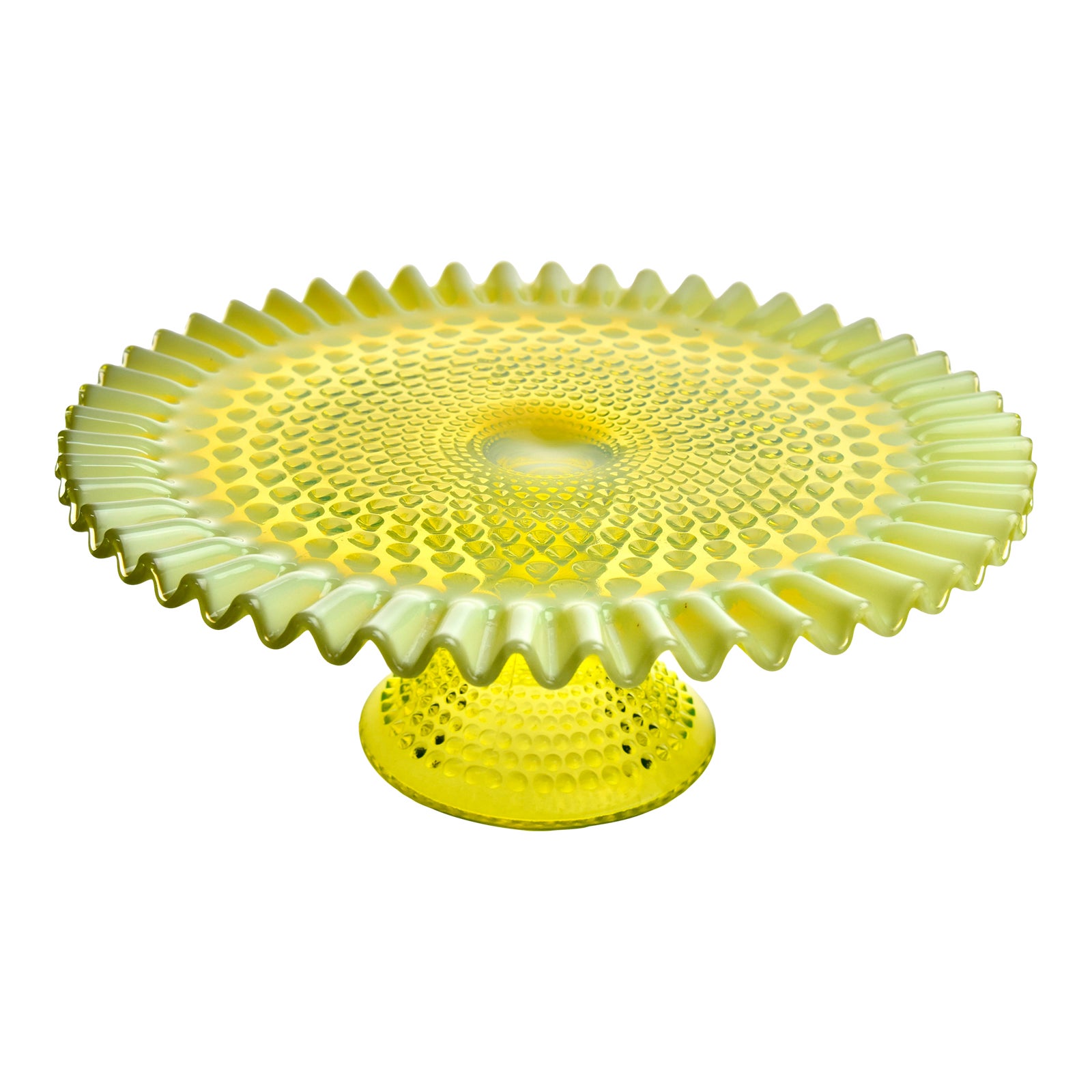 1940s Fenton Hobnail Vaseline Glass Cake Stand Chairish