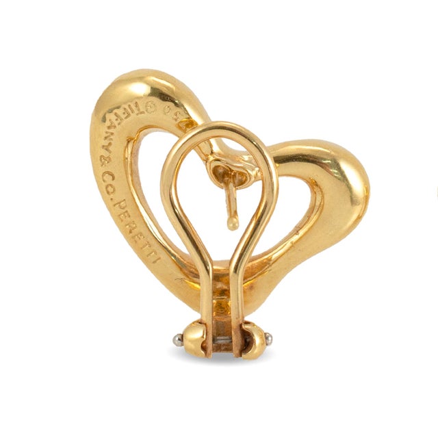 Early 21st Century Tiffany & Co. Elsa Peretti 18k Yellow Gold Large Open Heart Clip on Earrings, A Pair For Sale - Image 5 of 7