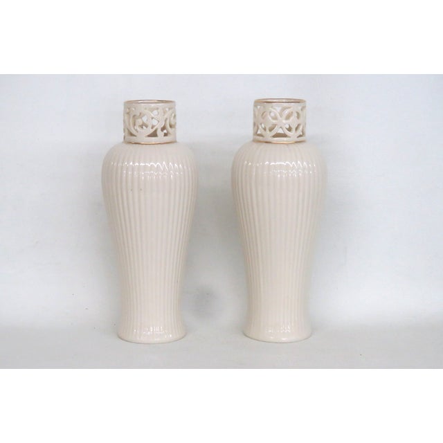 Ceramic Lenox China Gatsby Bud Vase Pair of 2 Ivory Porcelain With 24k Gold Detail 4931b For Sale - Image 7 of 14