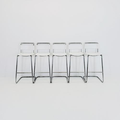 Bauhaus S39 L Bar Stool in White Vegetal Leather and Chrome by Mart Stam for Thonet, Germany, 1970s For Sale - Image 5 of 16
