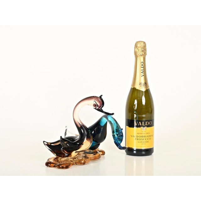 Vintage Sommerso Blown Glass Swan Sculpture by Seguso Vetri d'Arte, Italy, 1960s For Sale - Image 12 of 13