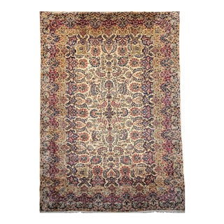 Vintage Oversized Persian Kerman Rug, Hand-Knotted Wool, Allover Floral Pattern, Ivory & Red, 11’ X 18’ For Sale