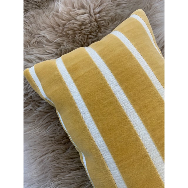 Contemporary FirmaMenta Ochre Striped Raffia Style Cotton Velvet Lumbar Pillow For Sale - Image 3 of 8