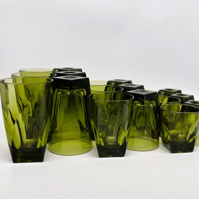 1970s Colony Vanity Avocado Green Glassware - Set of 18 For Sale - Image 17 of 18
