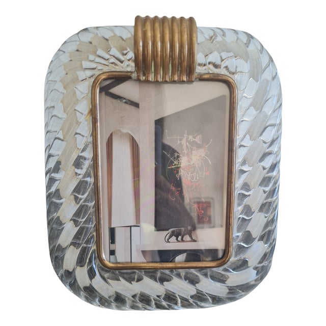 Murano Glass Torchon Photo Frame with Brass Mount by Barovier & Toso, Italy, 1940s For Sale