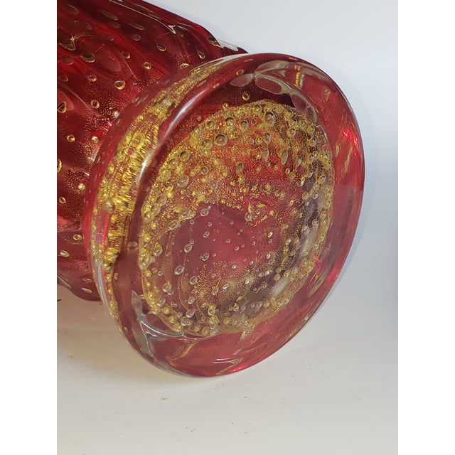 Vintage Murano Glass Vase Bullicante Red Gold Attr Barovier Toso For Sale - Image 10 of 17