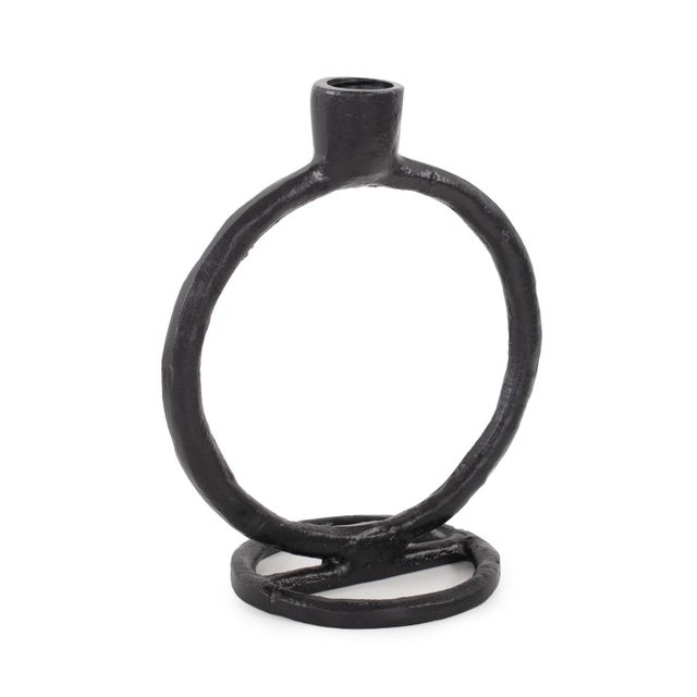 Kenneth Ludwig Chicago Single Circle Arman Aluminum Candlestick in Black For Sale - Image 4 of 11