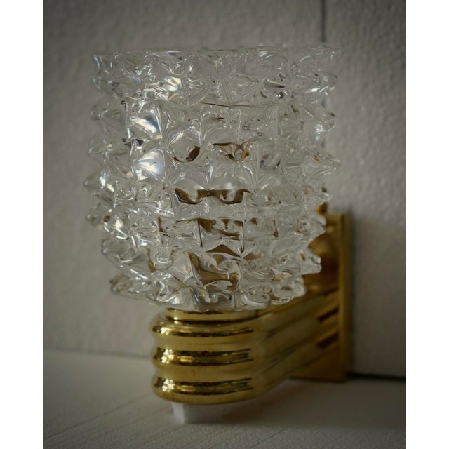 Mid-Century Modern Round Murano Glass and Brass Light Pink Wall Sconce, 2000 For Sale - Image 3 of 11