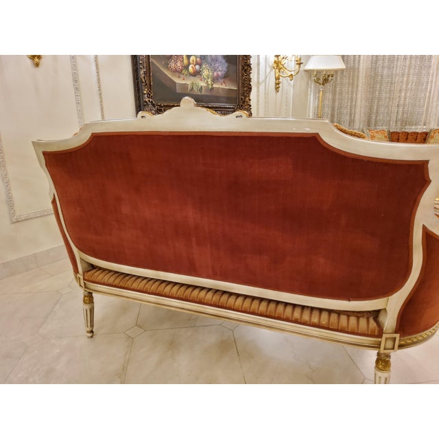 Peach 1990s Italian Settee Armchair and Ottoman Set For Sale - Image 8 of 13