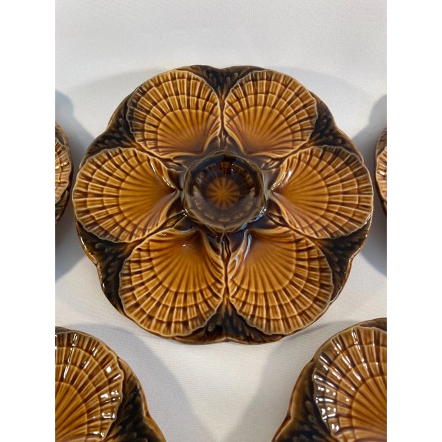 Brown Mid 20th Century French Faience Sarreguemines Oyster Plate For Sale - Image 8 of 12