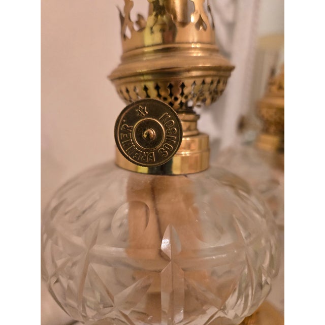 19th Century Pair of Vintage Brass and Glass Oil Lamps For Sale - Image 5 of 5