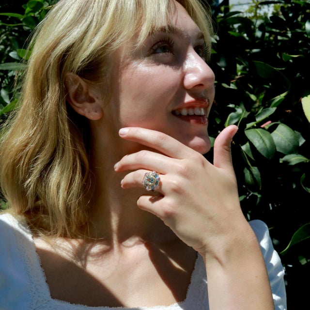 Metal Nina Zhou Margeret Aquamarine Pink Sapphire Cocktail Ring in 14k Yellow Gold Ring, size 7.5 For Sale - Image 7 of 10