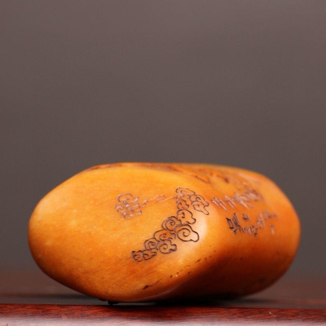 Shoushan Stone Antique Seal, Hand Carved Relief Landscape Visiting Friend by Boat Chinese Scholar Studio Chop For Sale - Image 4 of 9
