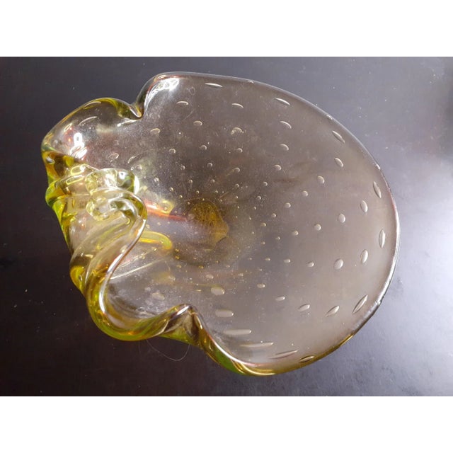 1980s Murano Italy Amber Glass Bullicante Sculptural Bowl For Sale - Image 9 of 12