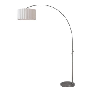 1960s Scallop 92" Arc Floor Lamp - Black Nickel Finish, White Linen Shade, Modern Style For Sale