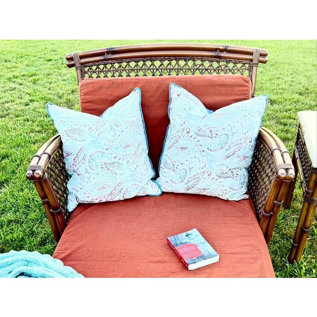 Bring effortless high-end resort style into your home with this striking vintage split-bamboo and rattan chaise lounger....