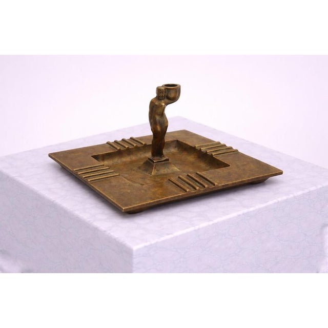 Swedish Art Deco Bronze Figural Candleholder or Ashtray from GAB, 1930s For Sale - Image 4 of 7