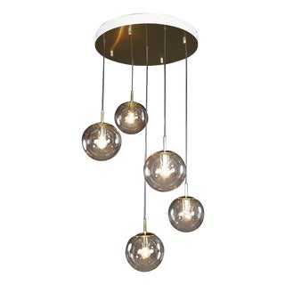 Mid-Century Cascade with 5 Smoked Hand-Blown Globes attributed to Glashütte Limburg, 1970s For Sale