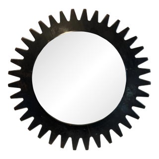 Large Vintage Round BlackWood Gear Convex Mirror For Sale