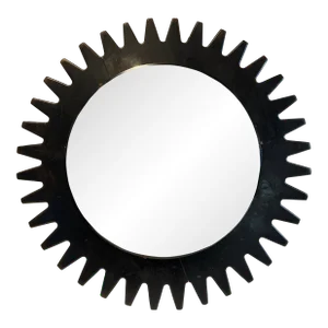 Large Vintage Round BlackWood Gear Convex Mirror