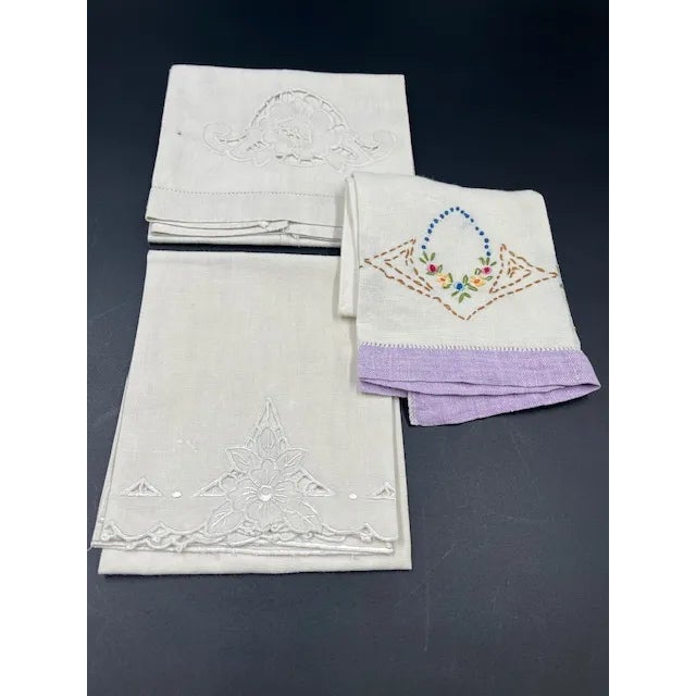 Set of 3 Antique Linen Hand-Towels For Sale - Image 11 of 12