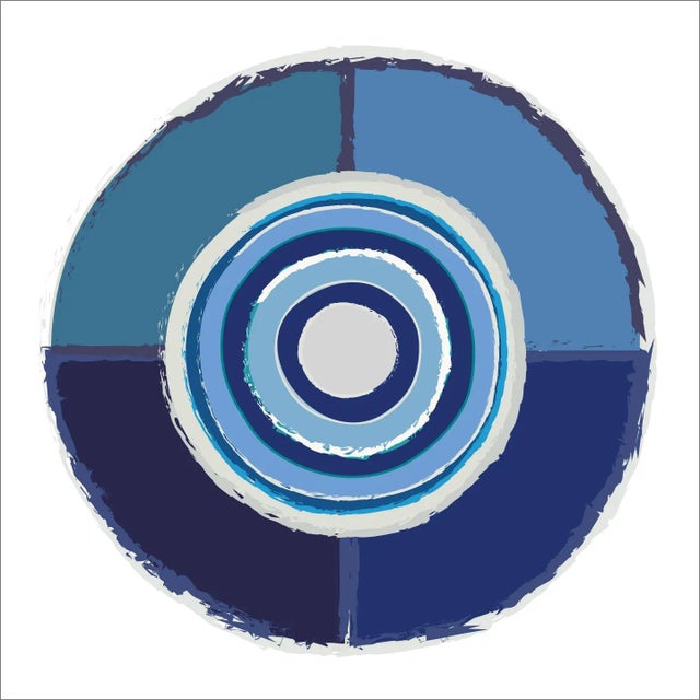 "Quartet in Navy and Blues" Contemporary Geometric Print by Melinda Cox 24" X 24" For Sale