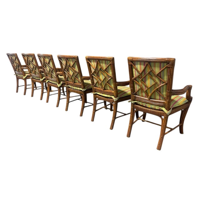 Early 21st Century Lane Venture Tradewinds Rattan Chippendale Dining Arm Chairs- Set of 6 For Sale - Image 5 of 12