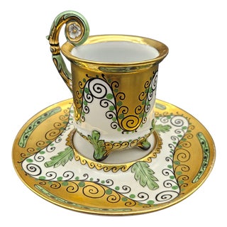 Art Deco Porcelain Cup and Saucer by Matthes & Ebel, Mäbensdorf, 1930s, Set of 2 For Sale