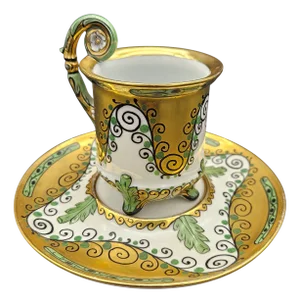 Art Deco Porcelain Cup and Saucer by Matthes & Ebel, Mäbensdorf, 1930s, Set of 2