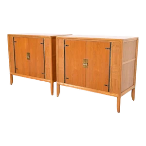 Mastercraft Mid-Century Modern Walnut and Brass Cabinets or Bedside Chests, Pair