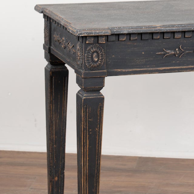 Wood Swedish Gustavian Style Black Painted Console Table (Reproduction) For Sale - Image 7 of 12