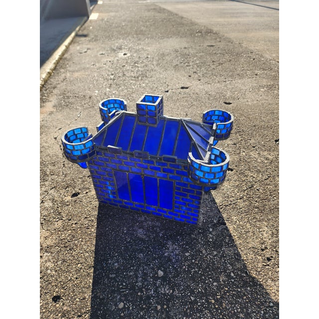 Blue Stained Glass Terrarium Cobalt Blue For Sale - Image 8 of 10