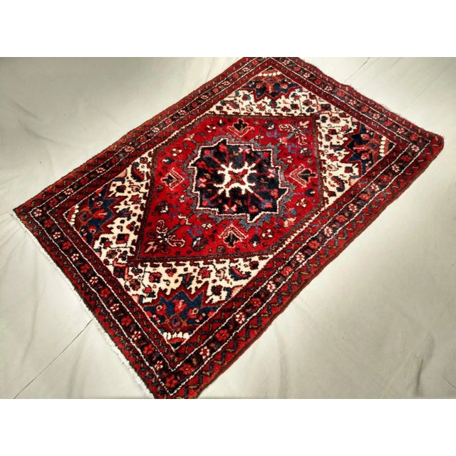 Textile Vintage Persian Heriz Serapi Area Rug in Near Square Size in Red, Ivory, Navy For Sale - Image 7 of 9
