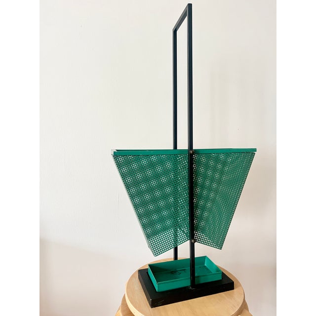 Metal Vintage Green and Black Metal Umbrella Stand, 1950s For Sale - Image 7 of 12