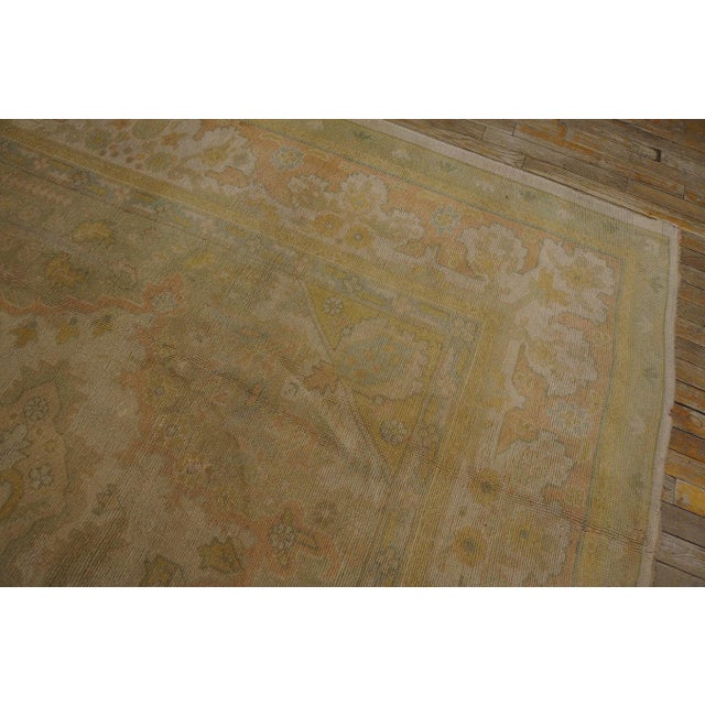 Early 20th Century 1930s Ivory Floral Antique Turkish Oushak Rug 9'10" X 13'4" Handknotted Wool Carpet For Sale - Image 5 of 9