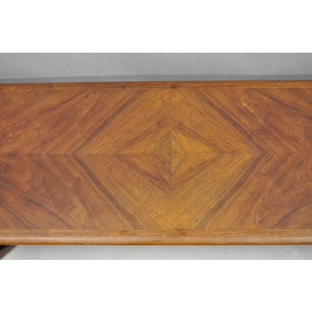 Vintage Mid Century Danish Modern Sculptural Walnut 1 Drawer 60" Long Rectangular Coffee Table with Woven Rattan Lower...