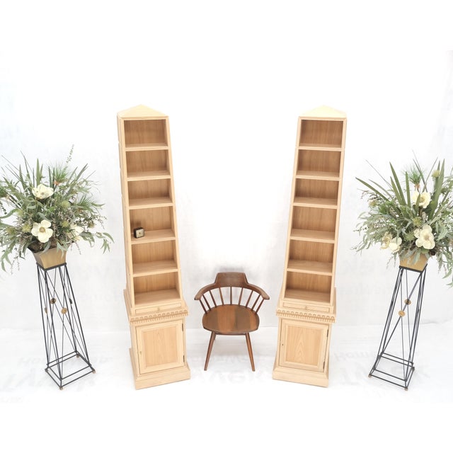 Pair New Unfinished Baker Obelisk Shape Double Sided 360 Degree Walnut Bookcases For Sale - Image 15 of 18