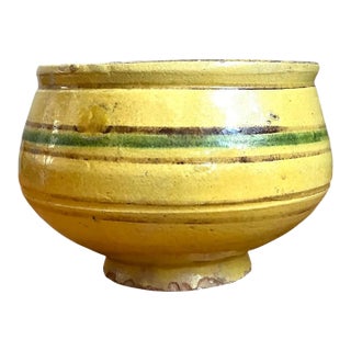 Vintage Striped Earthenware Decorative Bowl For Sale