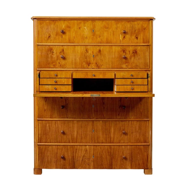 Tall 19th Century Elm Secretaire Chest of Drawers For Sale - Image 9 of 12